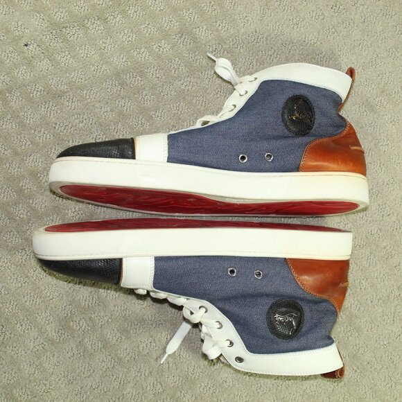 RARE! Christian Louboutin Men's 15.5 Multicolor Denim Leather Athletic Shoes - Picture 4 of 6